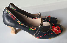 Yoma Women's Black Floral Leather Mary Jane Heels Size 7 EU 41
