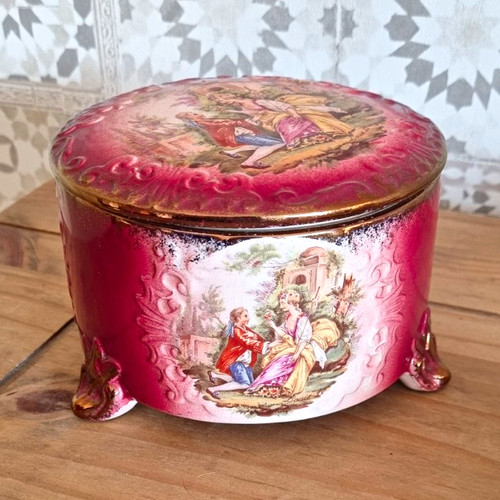 Red ceramic round trinket - round,