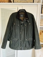 Barbour International Duke Says Green Wax Quilted Lined Jacket Size XL