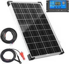 30W Solar Panel 12V Battery Charger 10A PWM Charge Controller Extension Cable