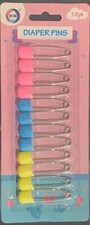 12 X Baby Diaper Pins Nappy Pins Safety Pins Snap Fasteners Lock Coloured Clean