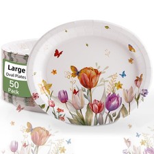 50Pcs Floral Paper Plates 10"