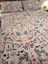 sainsburys Christmas Reindeer Berries Furn Reversible  Double Duvet Cover