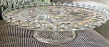 Vintage Art Deco Glass Pedestal Scalloped Edge Cake Stand, Afternoon Tea Plate