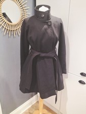 Reiss Women's Black Belted Thin Cotton And Wool Coat Size Small