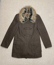Vintage Laura Ashley Wool Duffle Coat Brown Jacket Size UK 14 Fur Neck Women's