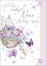 Doodlecards Nana Birthday Card Purple Hanging Basket
