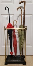 Vintage Edwardian Brass and Cast Iron Umbrella  Walking Stick Stand with Tray
