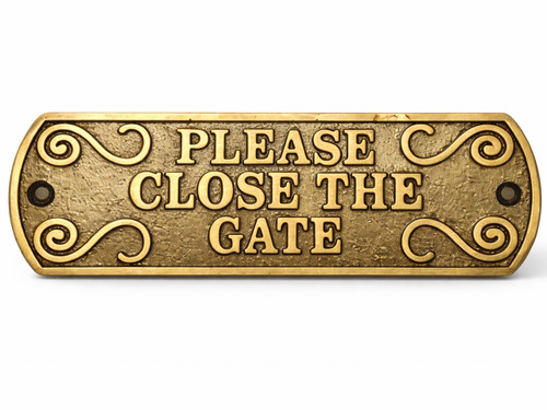 Cast iron sign please close - cast,