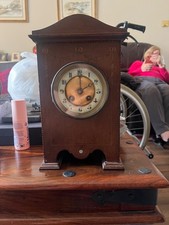 Antique Wooden Timepiece Mantle Clock with French Movement in Full Working Order
