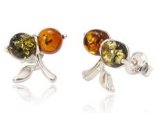 NATURAL BALTIC AMBER Jewellery STERLING SILVER 925 Earrings Stud Multicoloured