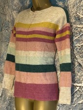 WHITE STUFF Jumper Wool Alpaca Mix Sweater Colour Block Stripe Button Side UK 8