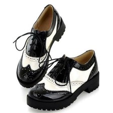 Womens Brogue British Creepers Oxfords Lace Up Block Heels Formal Shoes Cosplay