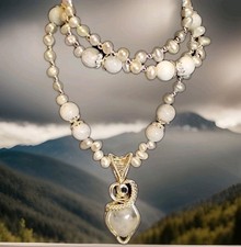 Blue Moonstone And Freshwater Pearl Silver Plated Necklace Handmade