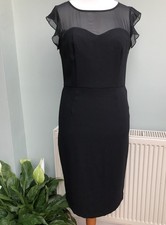 George Black Bodycon Dress Size 12-14 Shaping Lining Sheer Fabric Stretch New