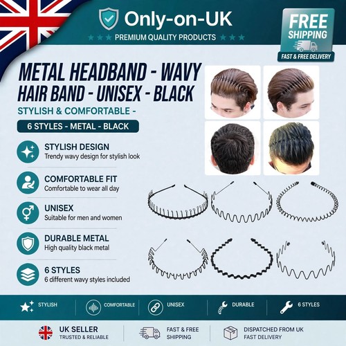 Black metal sports hairband - black,