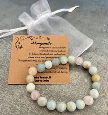 MORGANITE Bracelet Stretch Fit Handmade + Gift Bag & Card Crystal Gemstone 8mm