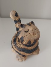 Handmade Clay Pottery Happy Cat Kitten Tabby Cat  Adorable Ornament 10cm
