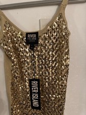 Gold Fitted Dress River Island Size 8