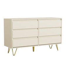 Chest of Drawers Wide 6 Drawer with Golden Leg Bedroom Storage Furniture Cabinet