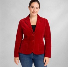 Boden Women’s Red Velvet Blazer Jacket 8-10 Tailored Lined Button Front Cotton