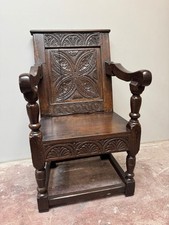 17th Century Carved Oak English Wainscot Arm Chair