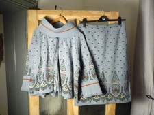 VINTAGE DESIGNER 1980'S BILL GIBB LONDON TWO PIECE WOOLLEN ROLL NECK TOP & SKIRT