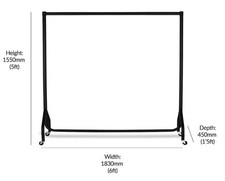 QTY 2   6ft Wide x 5ft Tall Heavy Duty Clothes Rail / Garment Rail  Black