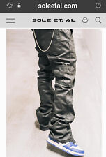 Sole et. Al Flared Waxed Denim Black Men's Jeans W30 L34 RRP £195