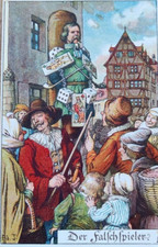 Cheater in Playing Cards Poker Dice Antique German Litho Early 1900's