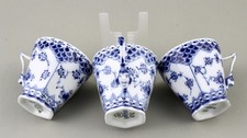 ROYAL COPENHAGEN PORCELAIN BLUE FLUTED FULL DOUBLE LACE CUPS X 3 1036 1ST