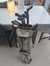 Hickory Golf Clubs 1 Brassie, 8 Irons, 5 Putters, & Bag. (For Restoration) (#276