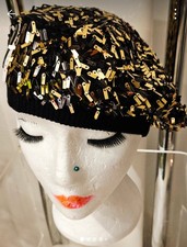 Ladies Black/gold sequin Beret