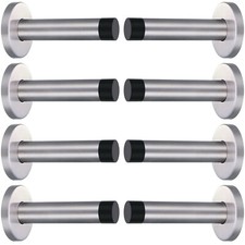 DOOR STOP WALL MOUNTED DOOR STOPPER SATIN STAINLESS STEEL CHROME RUBBER STOPS UK