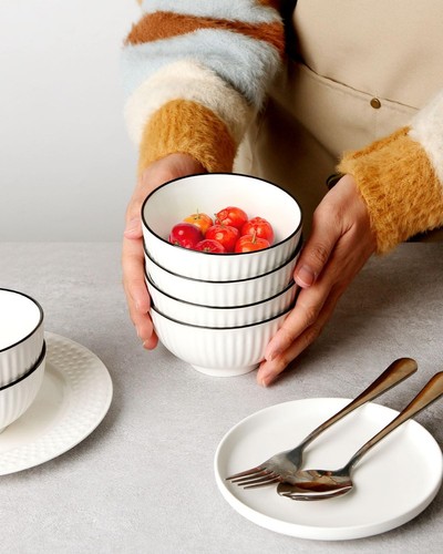 14cm ribbed white ceramic - 6,