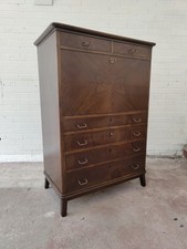 Vintage 1950s Walnut Secretaire Bureau On Chest