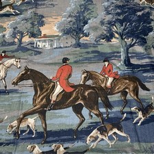 Vintage 1988 Fox Hunt Equestrian Bill Domaratius 5th Avenue Design Fabric 64X32