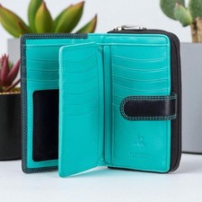 Visconti Soft Leather Black / Aqua Purse 16 Card Slots with RFID protection CD22