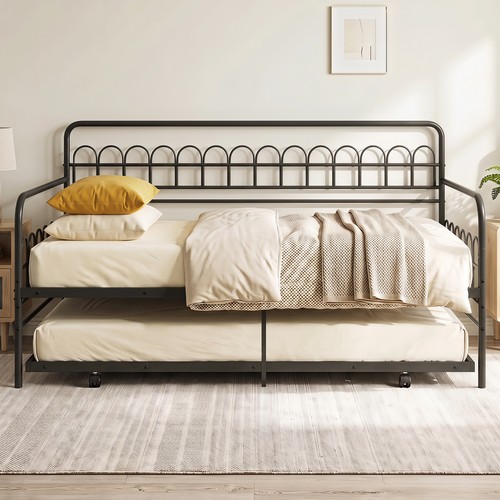 Black metal day bed pull - black,