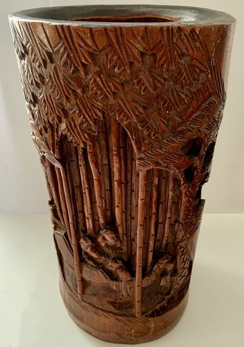 Vintage carved bamboo brush - vintage,