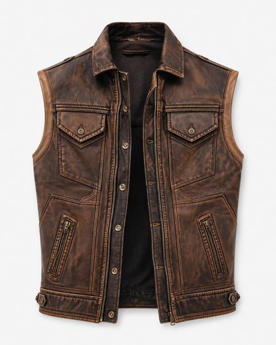 Men brown distressed vest - men's,