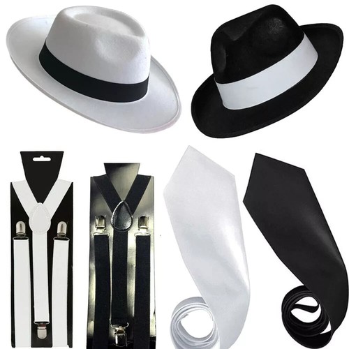 Gangster hat tie braces set - gangster, &