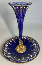 Antique Limoges Style French Enamel On Copper Bronze Centerpiece Epergne W Horn