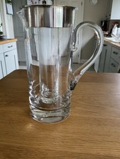 Old Heavy Glass Jug Chrome Plated Lid Internal Glass Ice Chamber 25cm High