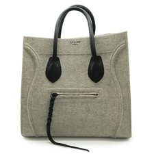 CELINE Luggage Phantom Tote Bag, Felt, Wool, Leather, Gray, Black, 169952