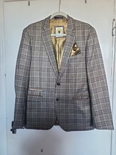 MARC DARCY brown Plaid tweed Tartan Suit Jacket occasion Quirky Used Vg 40"
