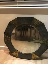 large arts &crafts mirror pewter and brass