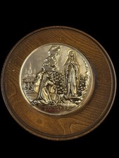 Vintage Lourdes French Religious Wall Hanging Plaque Circular