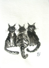 Cats Original Ink Painting Animals Wall art Wall Decor Paper 6x8 inches