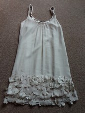 New Look Ivory Chiffon Party Dress with Applique Beaded Floral Pattern, Size 8 